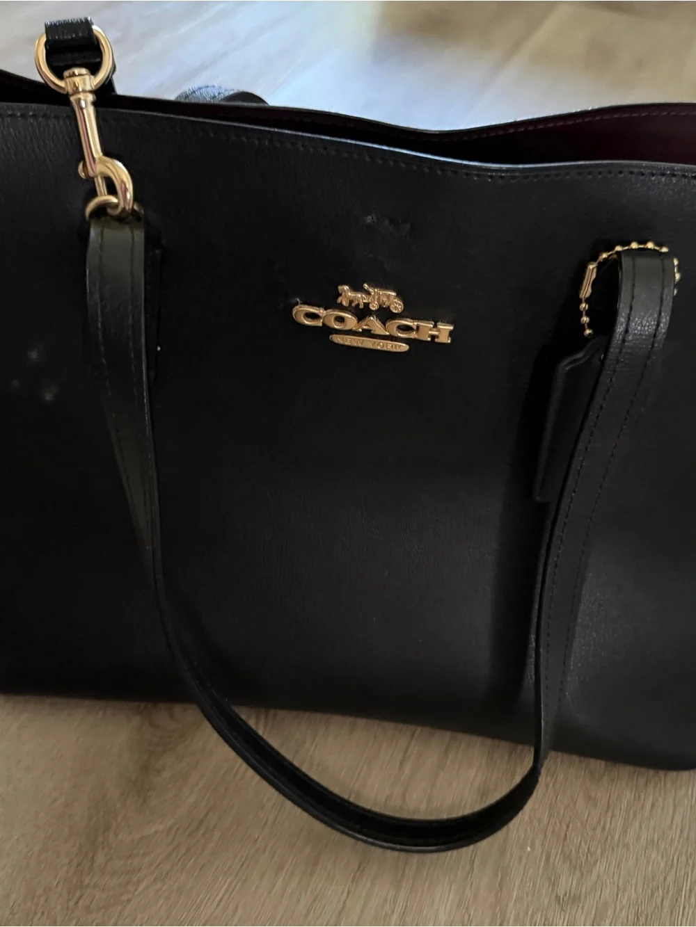 Coach Black Leather Tote with Gold Logo